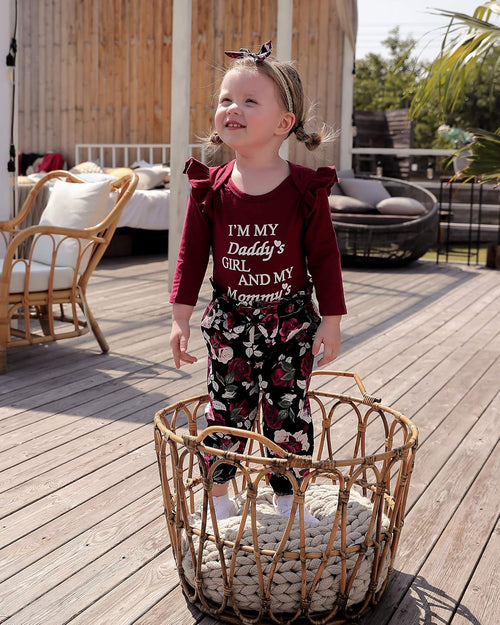 Baby Girl Clothes Toddler Girl Floral Ruffle Sleeve Shirt Pant Sets 3 Pieces Fall Winter Clothing for Girl Gifts 0-4T