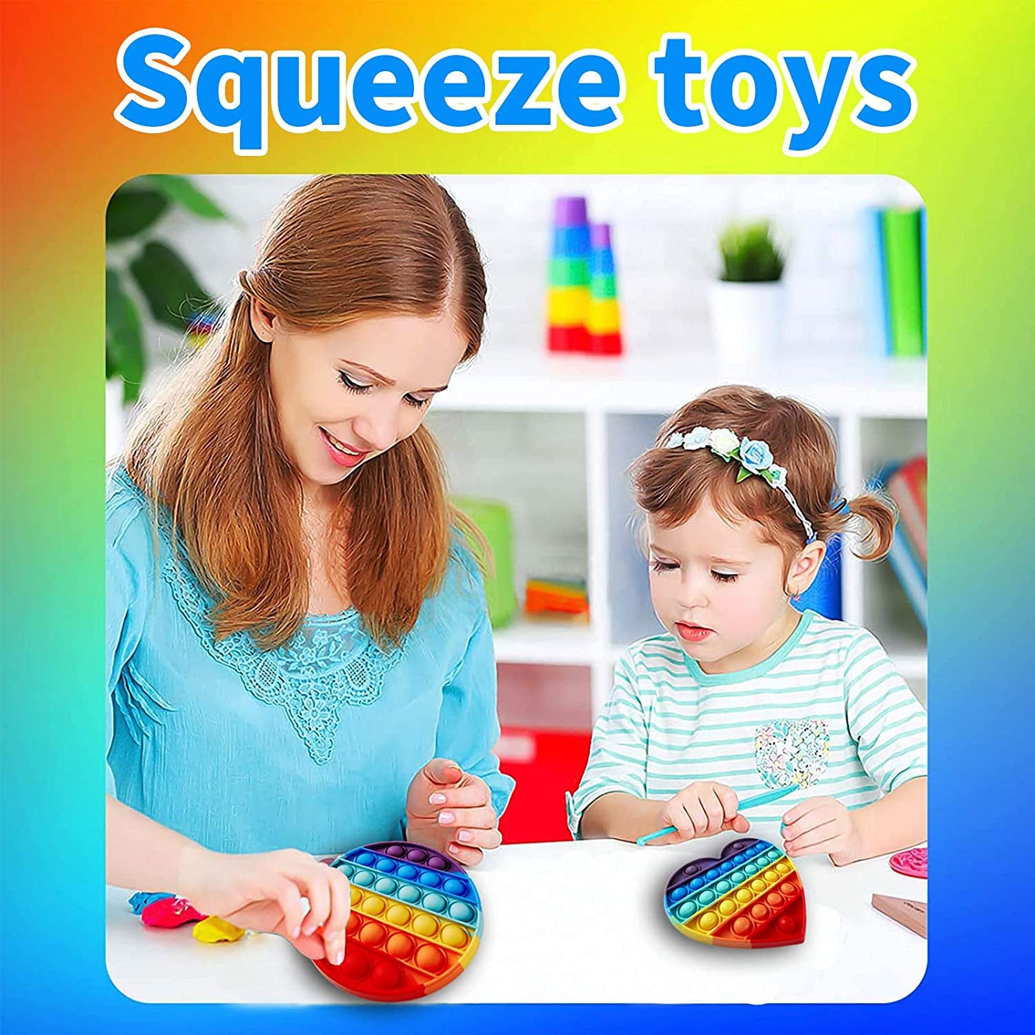 Fidget Toys Pack Push Pop Bubble Fidget Sensory Toy Silicone Stress Reliever Push Pop Fidget Toy Squeeze Sensory Toy for Kids with ADD, ADHD