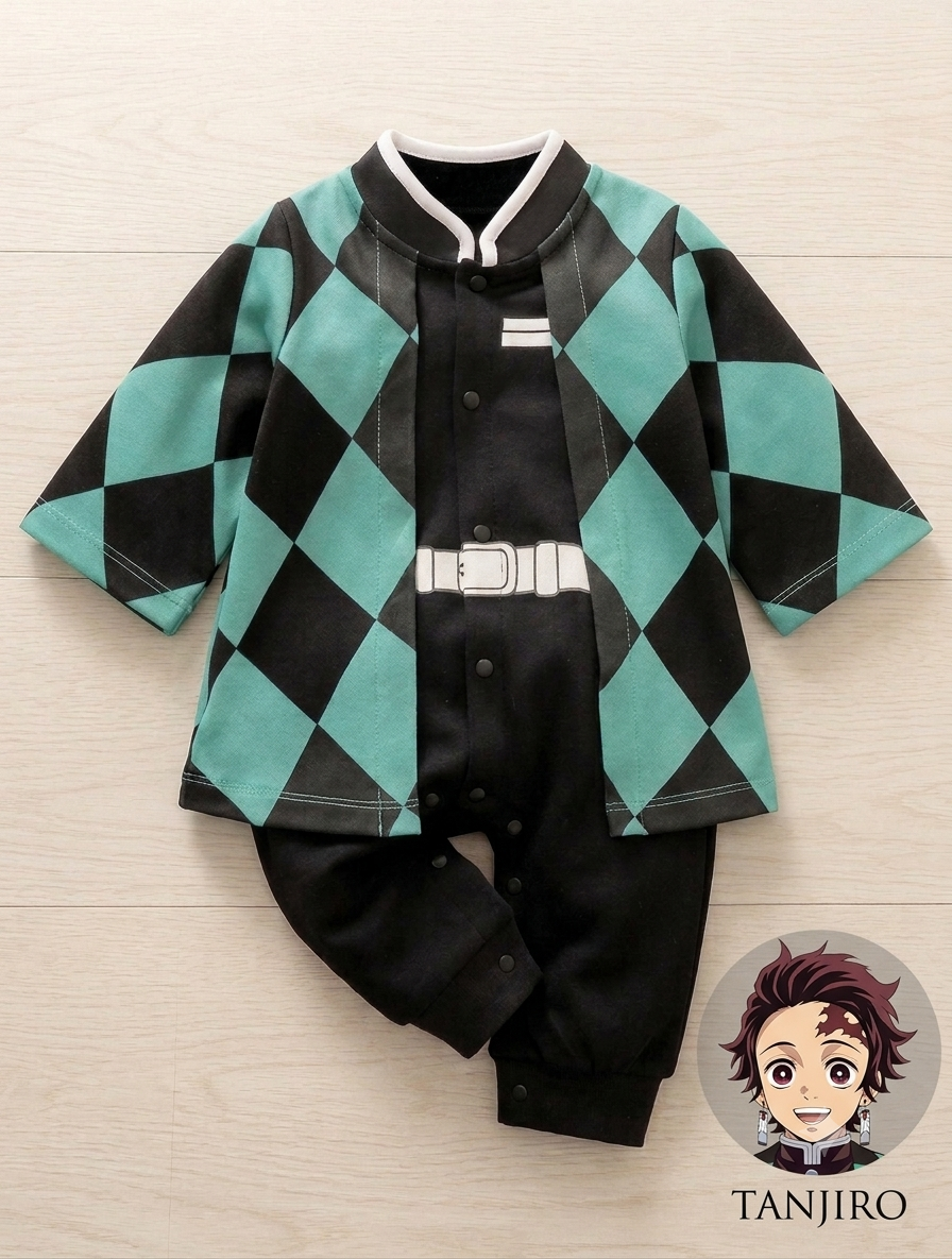 Anime Inspired Baby Romper Costume – Demon Slayer Character Cosplay Outfit for Infants & Newborns