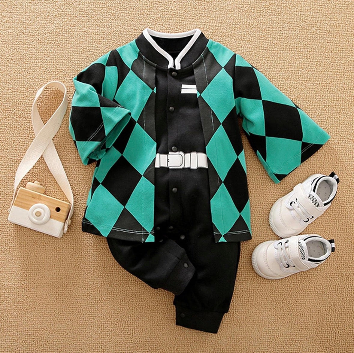 Anime Inspired Baby Romper Costume – Demon Slayer Character Cosplay Outfit for Infants & Newborns