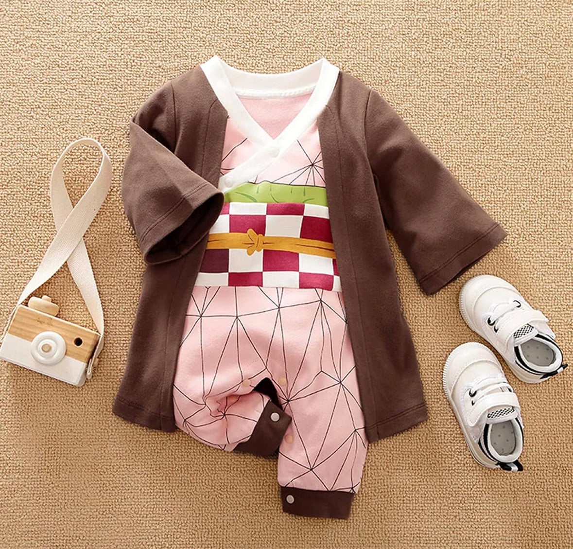 Anime Inspired Baby Romper Costume – Demon Slayer Character Cosplay Outfit for Infants & Newborns