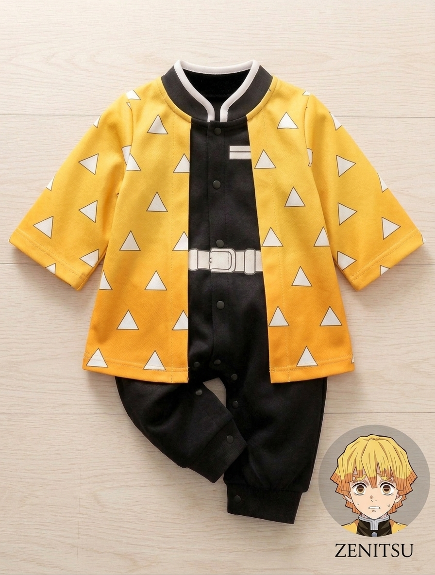 Anime Inspired Baby Romper Costume – Demon Slayer Character Cosplay Outfit for Infants & Newborns
