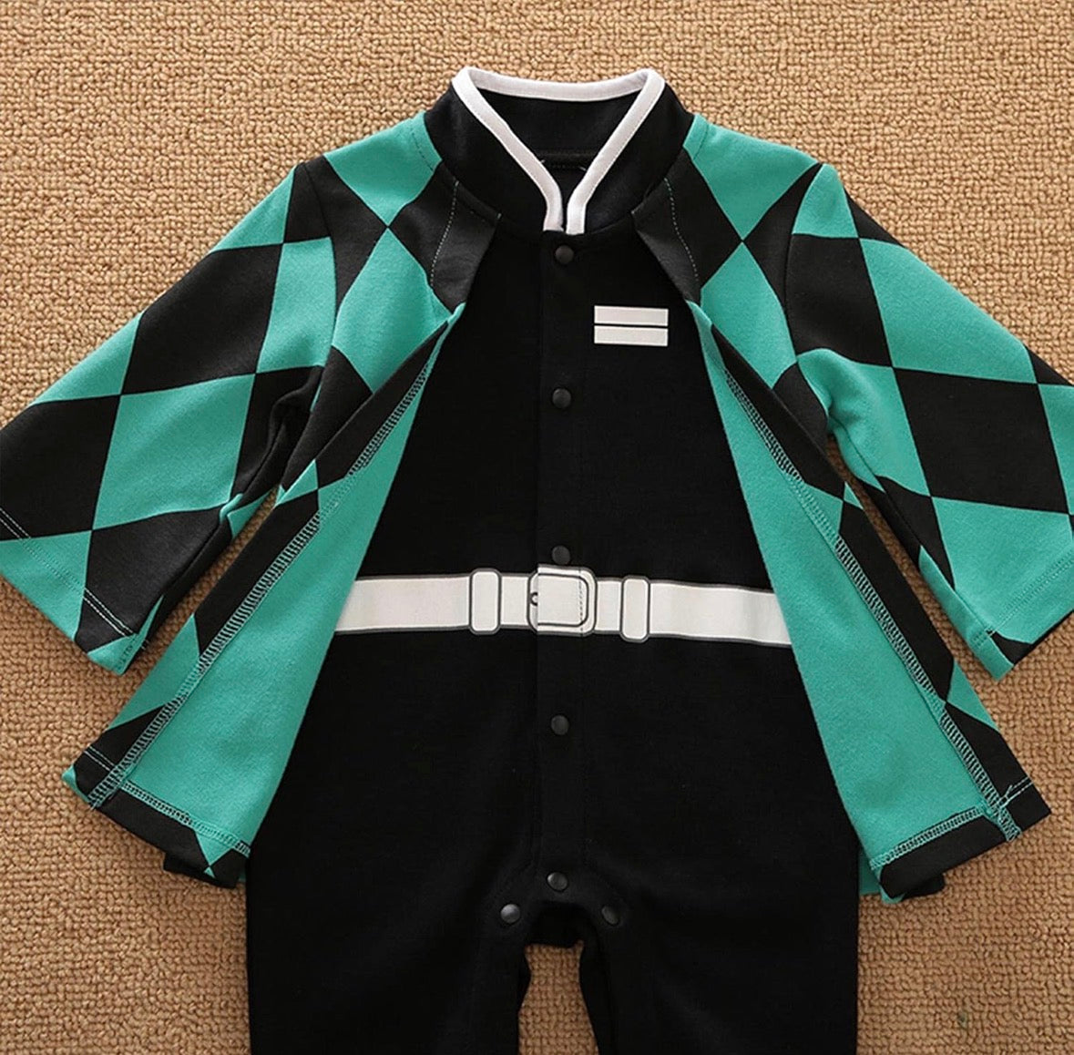 Anime Inspired Baby Romper Costume – Demon Slayer Character Cosplay Outfit for Infants & Newborns