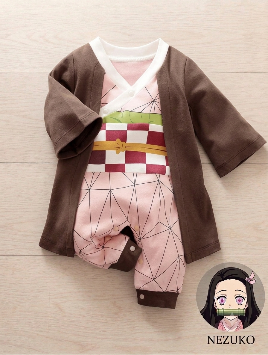 Anime Inspired Baby Romper Costume – Demon Slayer Character Cosplay Outfit for Infants & Newborns