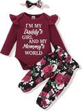Baby Girl Clothes Toddler Girl Floral Ruffle Sleeve Shirt Pant Sets 3 Pieces Fall Winter Clothing for Girl Gifts 0-4T