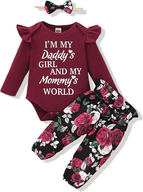 Baby Girl Clothes Toddler Girl Floral Ruffle Sleeve Shirt Pant Sets 3 Pieces Fall Winter Clothing for Girl Gifts 0-4T