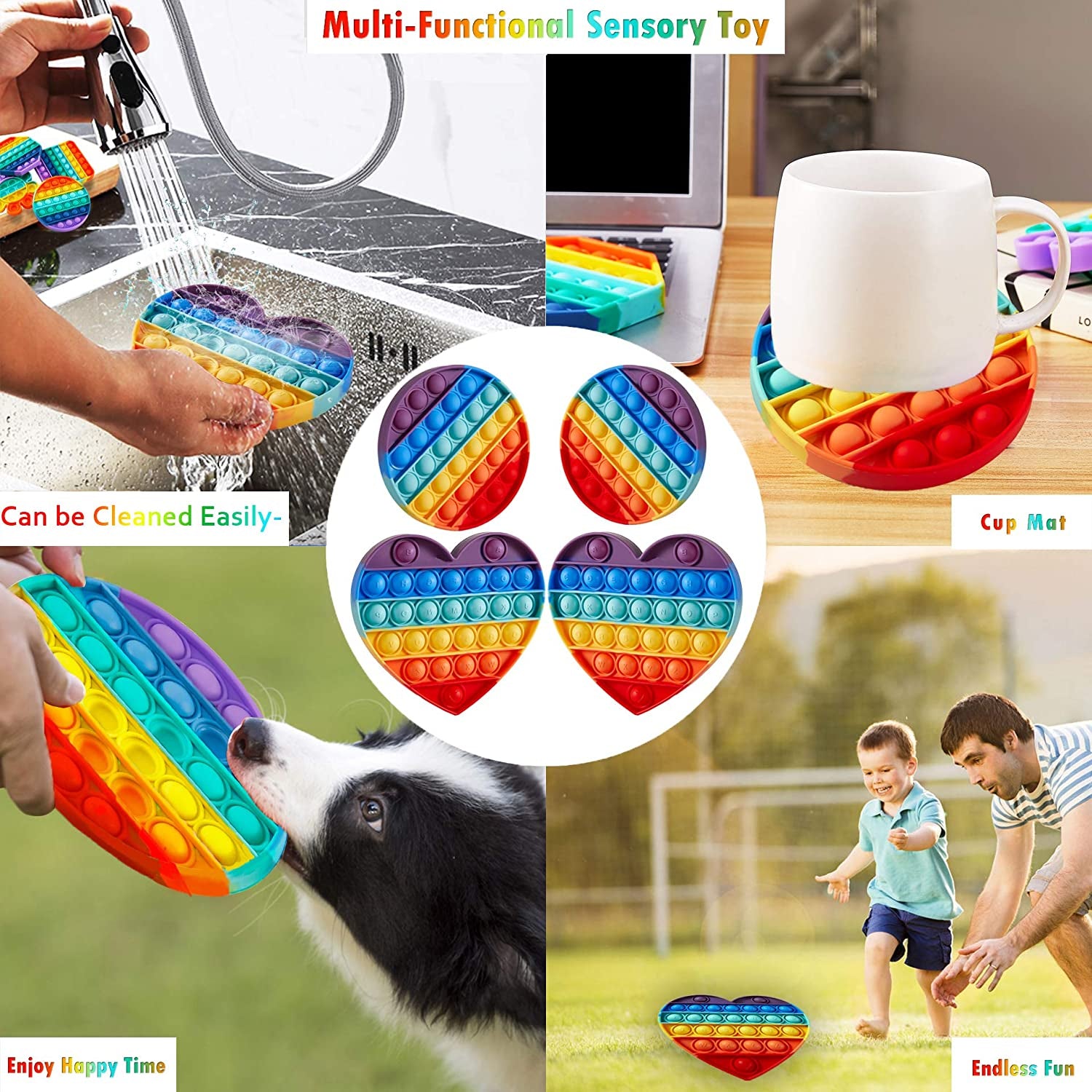 Fidget Toys Pack Push Pop Bubble Fidget Sensory Toy Silicone Stress Reliever Push Pop Fidget Toy Squeeze Sensory Toy for Kids with ADD, ADHD